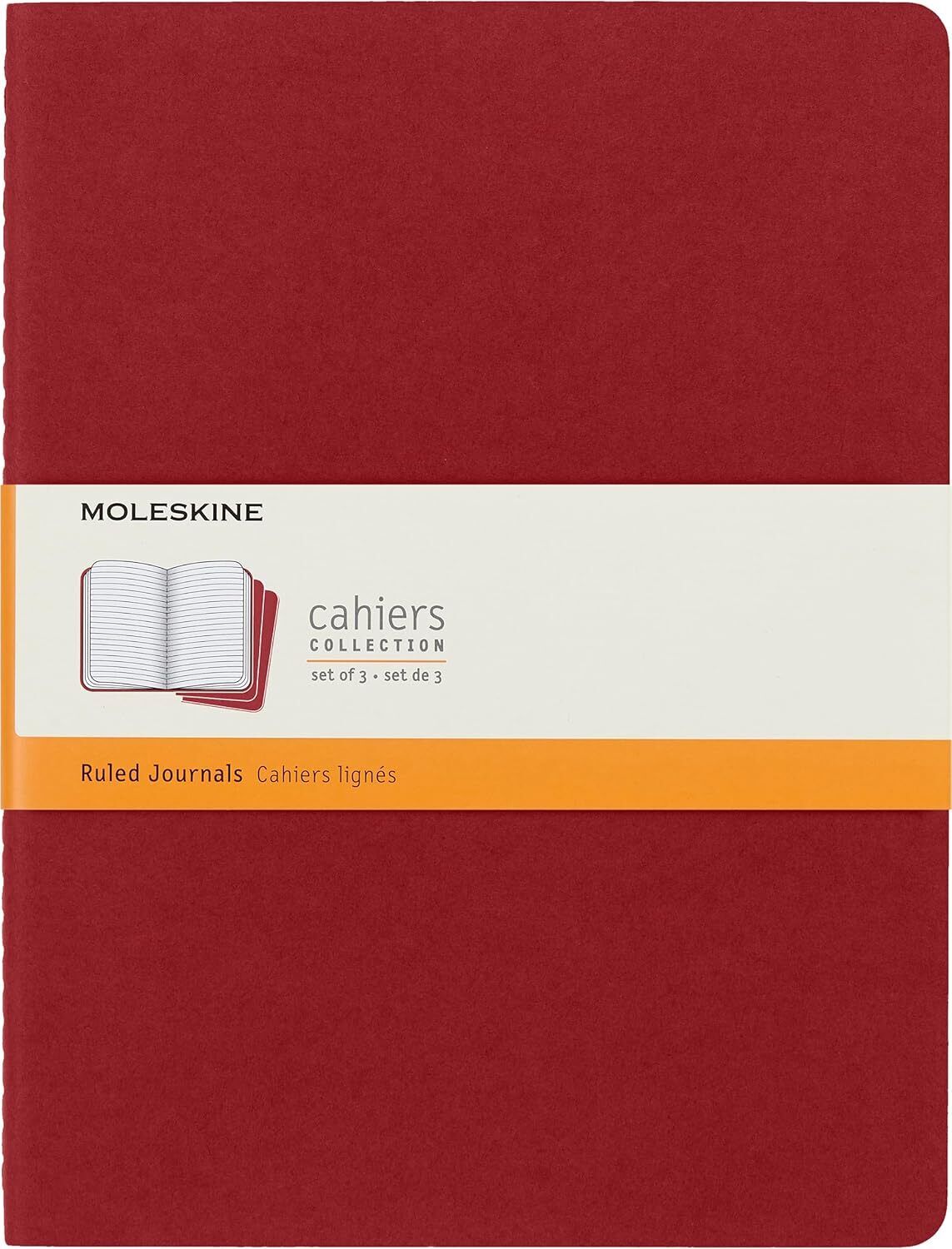 Moleskine Cahier Journal, Soft Cover, XL (7.5" x 9.5") Ruled/Line red 3 set