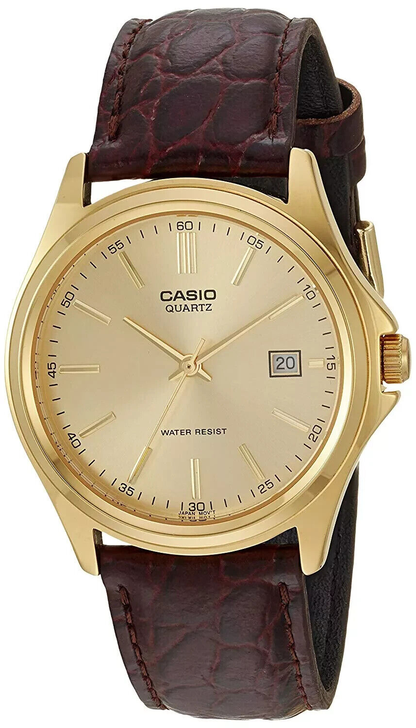 Casio MTP1183Q-9A Men's Gold Tone Brown Leather Band Gold Dial Watch
