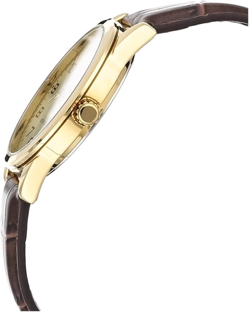 Casio MTP-V001GL-1B Black Analog Brown Leather Gold Tone Bezel Men's Watch