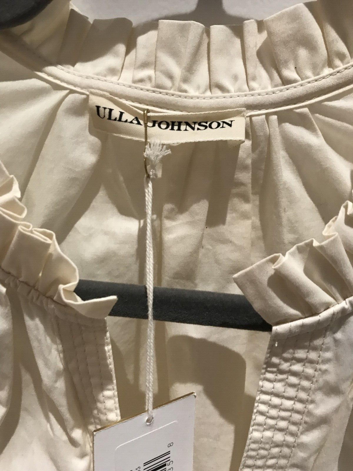 NWT ULLA JOHNSON Women's Off-white Ruffled Cotton Elena Blouse Top Size 8