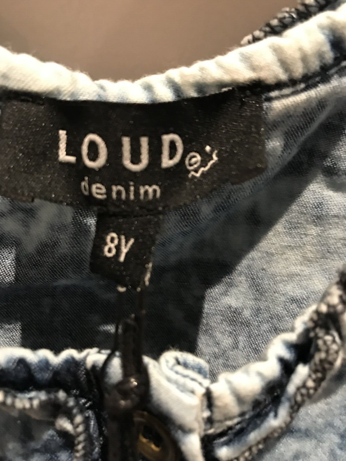 NWT Loud Girls Blue Denim Acid Wash Button Front Dress Size 8 Paper Bag Neckline