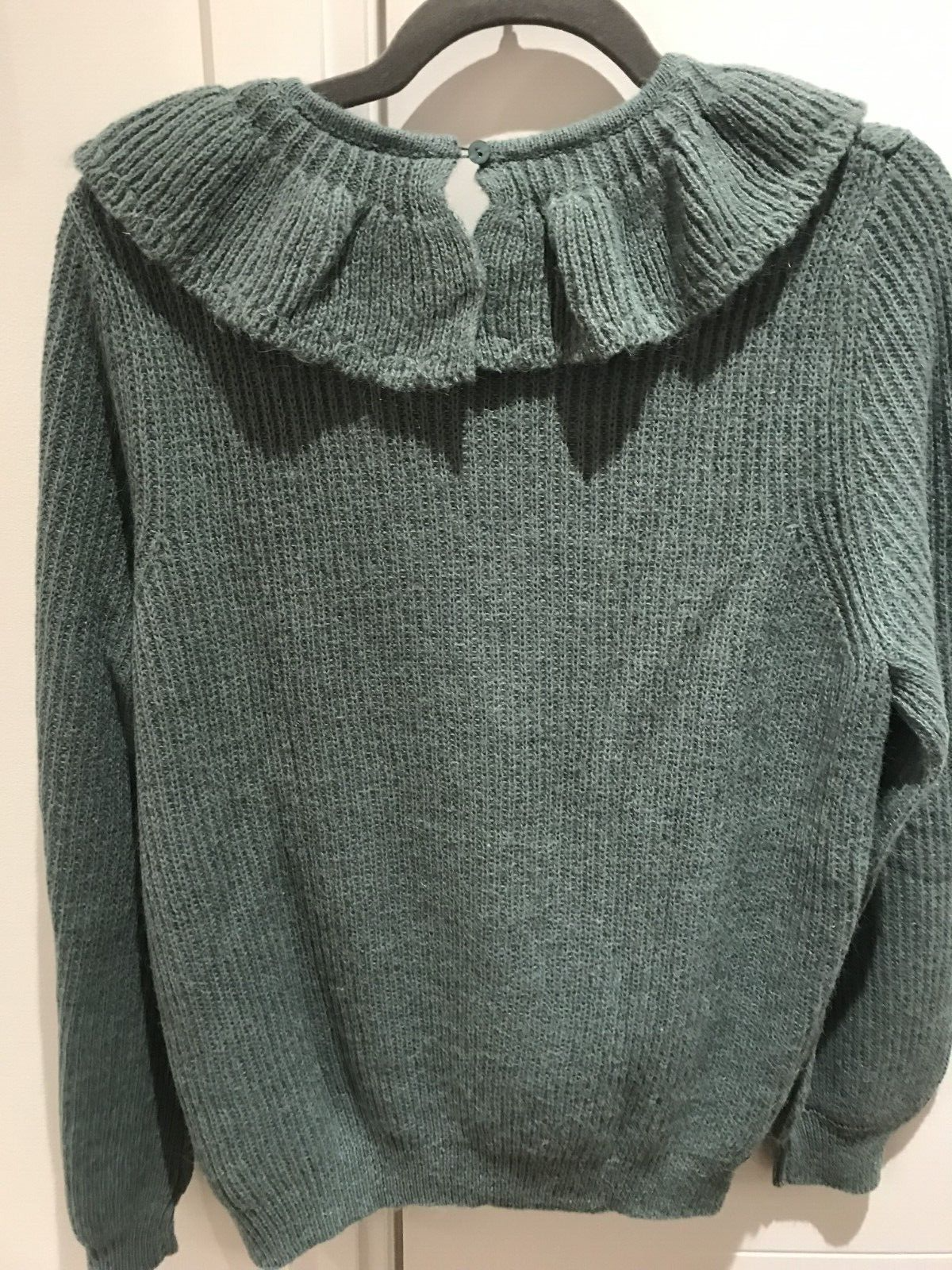 NWT Cyrillus Paris Women's Green Frill Round Neck Long Sleeve Sweater Size Large