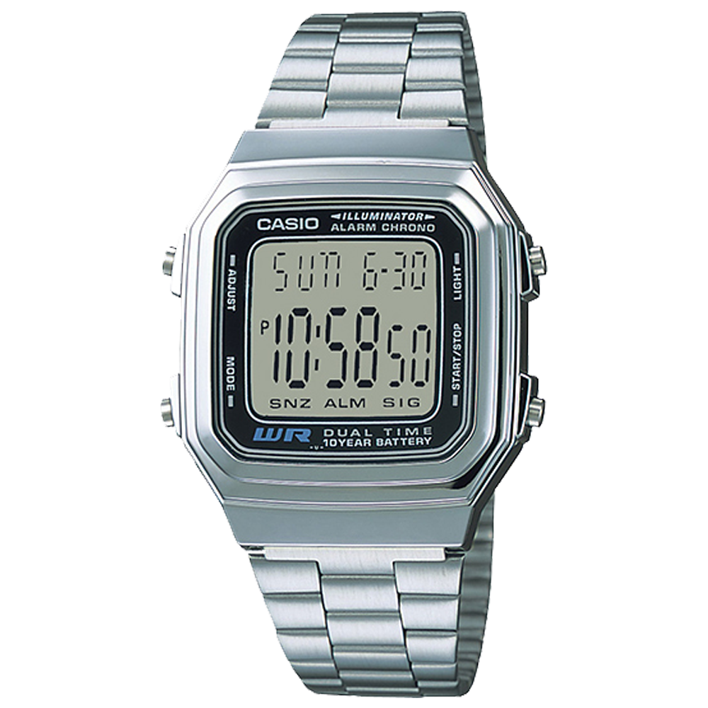 Casio Digital Stainless Steel Dual Time Alarm Chrono A178WA-1ADF Men's Watch