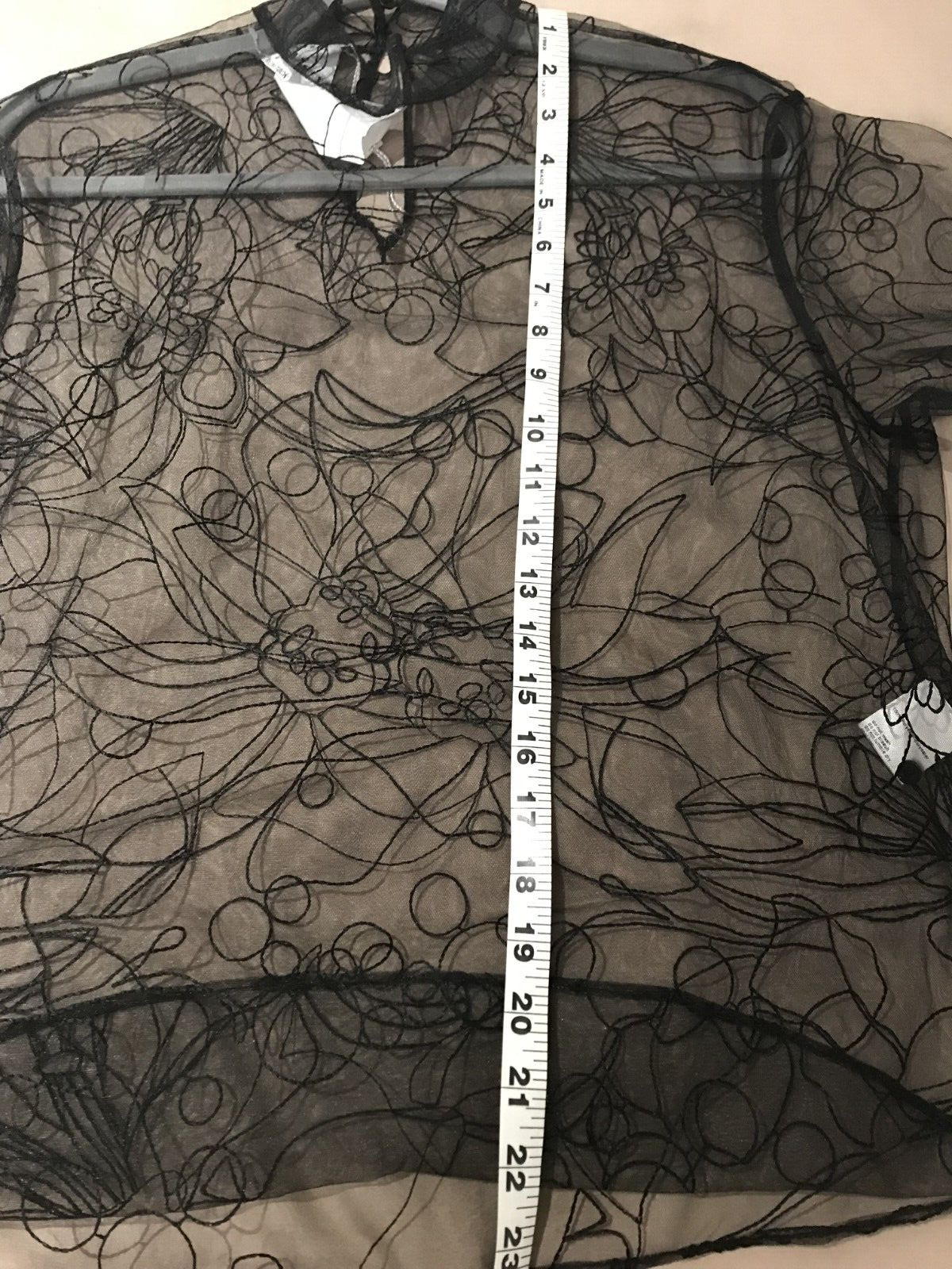 NWOT Akris Women's Black Sashiko Floral Embroidered Sheer Tulle Blouse Size 2