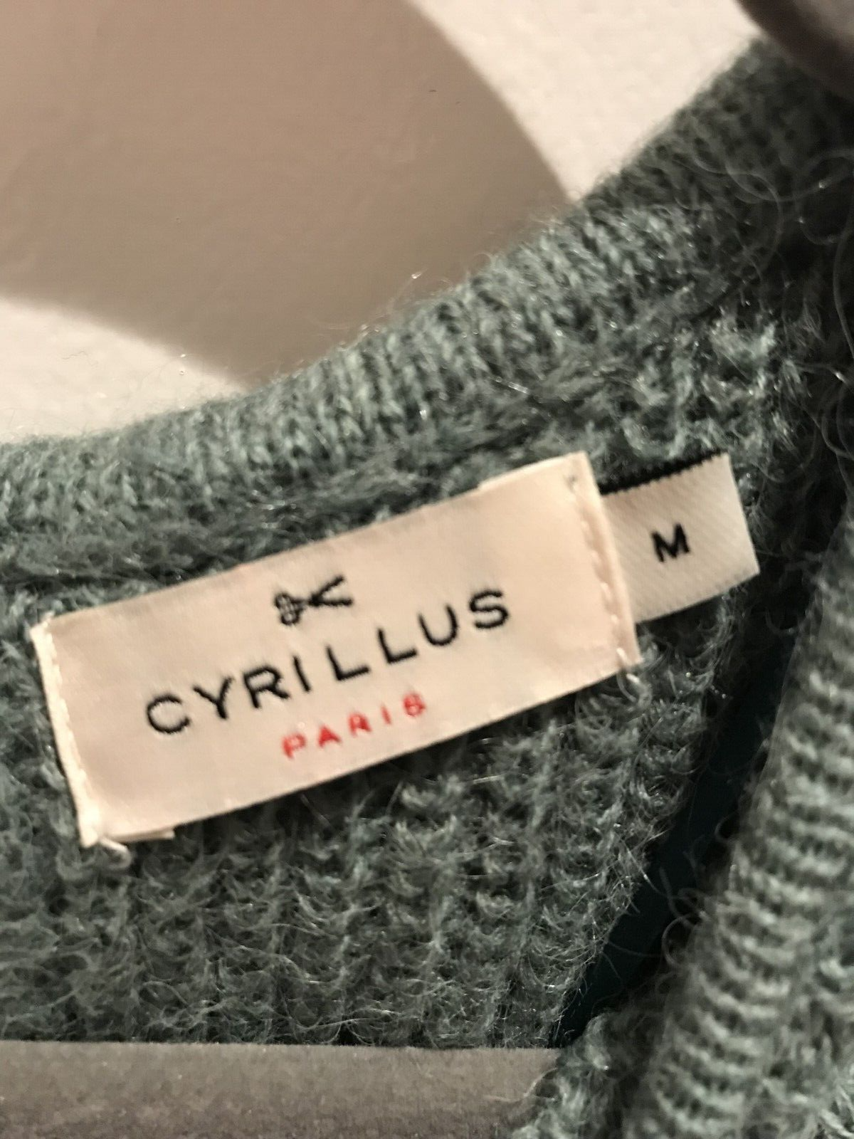 Cyrillus Paris Women's Green Frill Round Neck Long Slim Sleeve Sweater Sz Medium