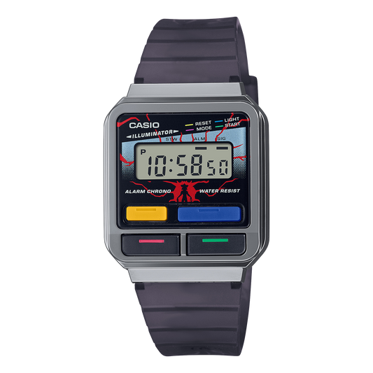 Casio A120WEST-1A Stranger Things Collab Watch–80s Retro LED Design, Demogorgon