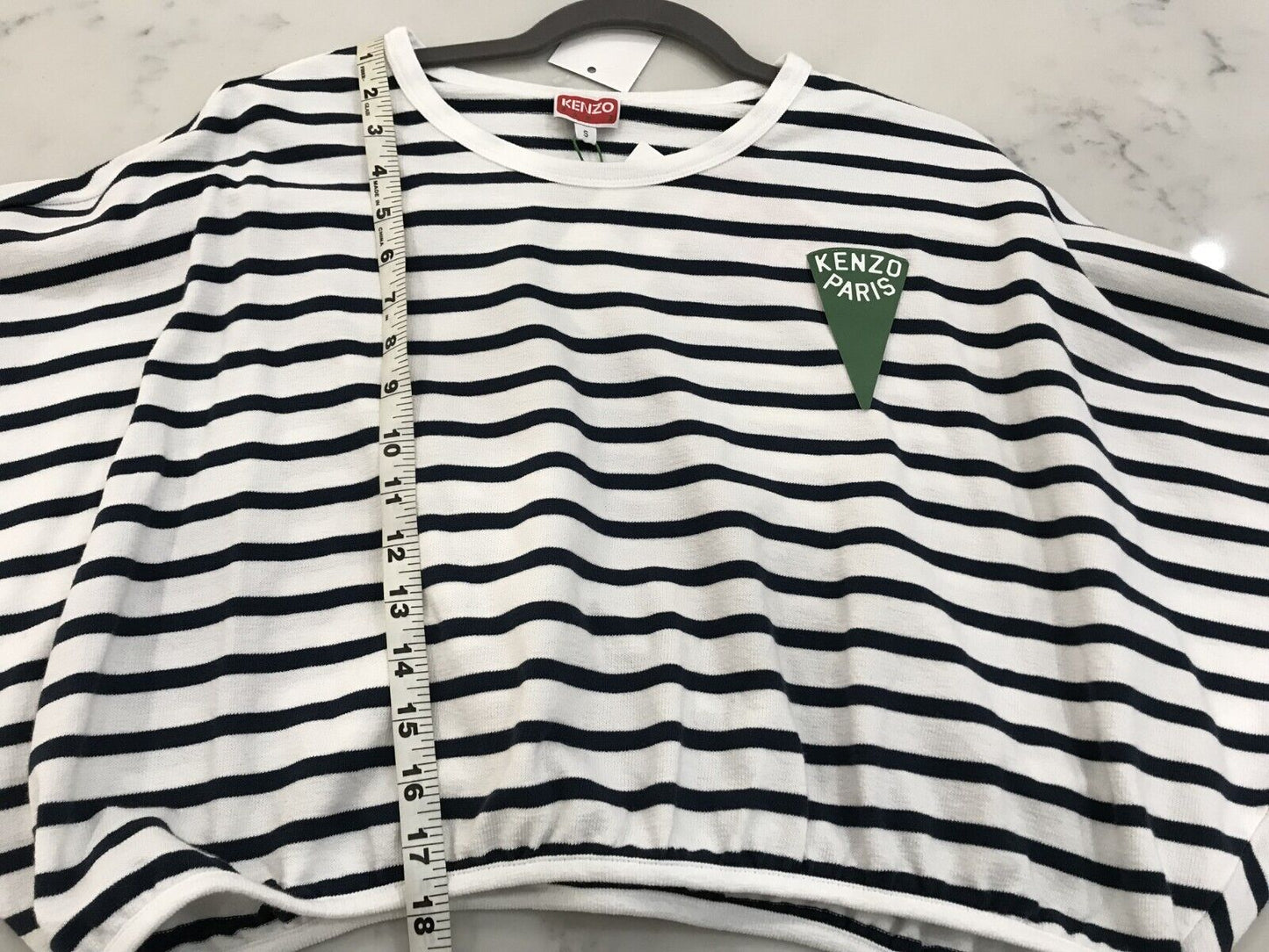 NWT Kenzo Paris Navy & White Striped Nautical Batwing Logo Cropped Top Size Sm