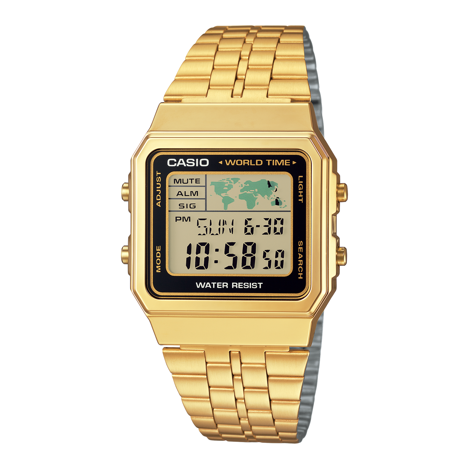 Casio A500WGA-1DF NEW Men's Watch Digital World Time Gold  Stainless Steel