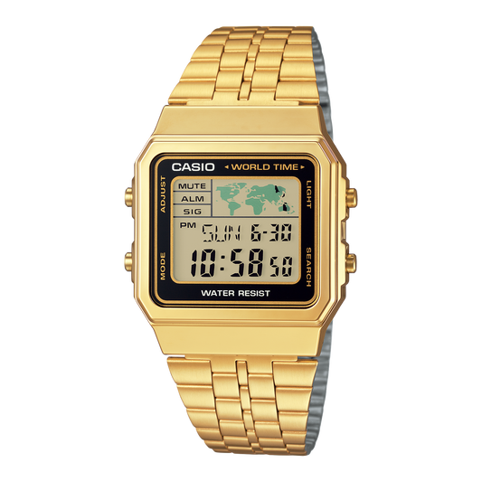 Casio A500WGA-1DF NEW Men's Watch Digital World Time Gold  Stainless Steel