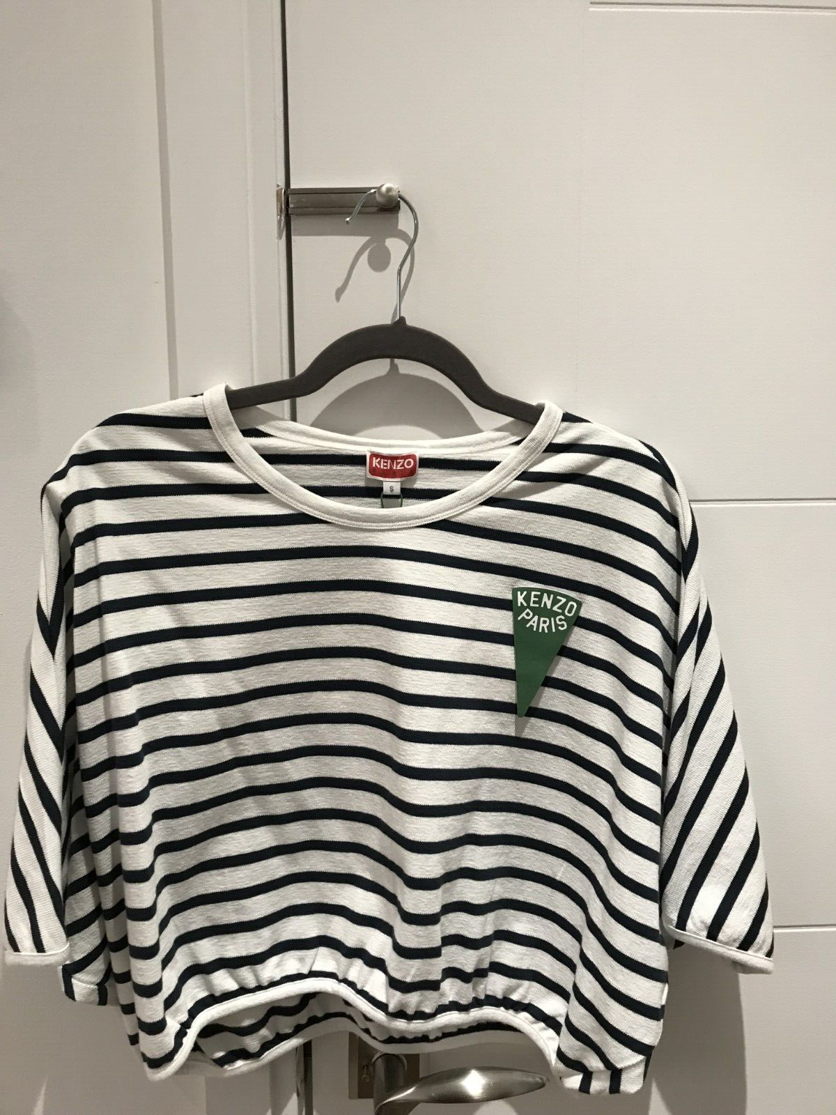 NWT Kenzo Paris Navy & White Striped Nautical Batwing Logo Cropped Top Size Sm