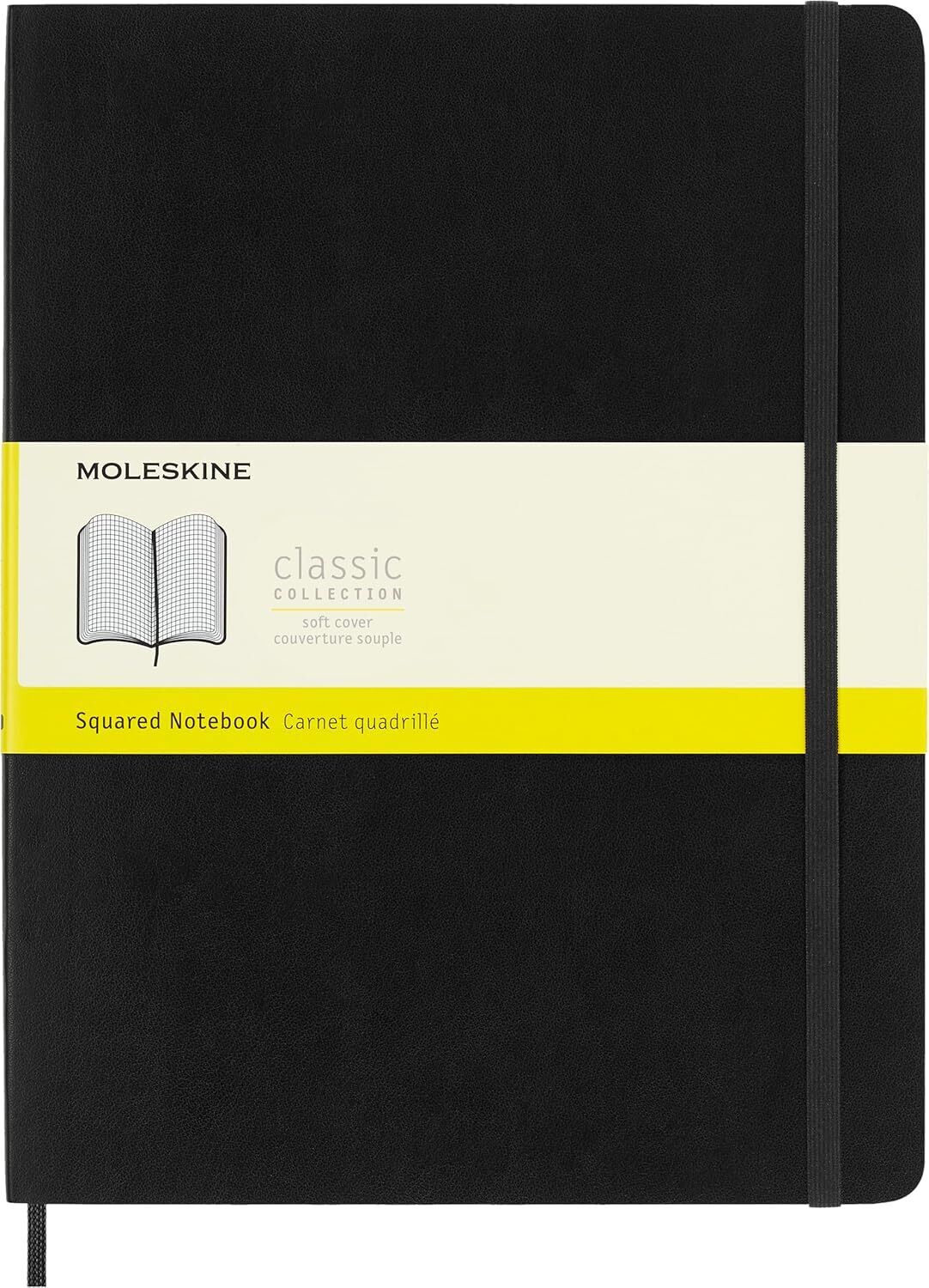 Moleskine Classic Notebook, Soft Cover, XL 7.5" x 9.5 Squared/Grid, Black, 192