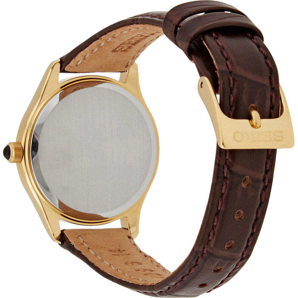 Seiko Quartz White Dial Brown Leather Ladies Watch SWR072P1