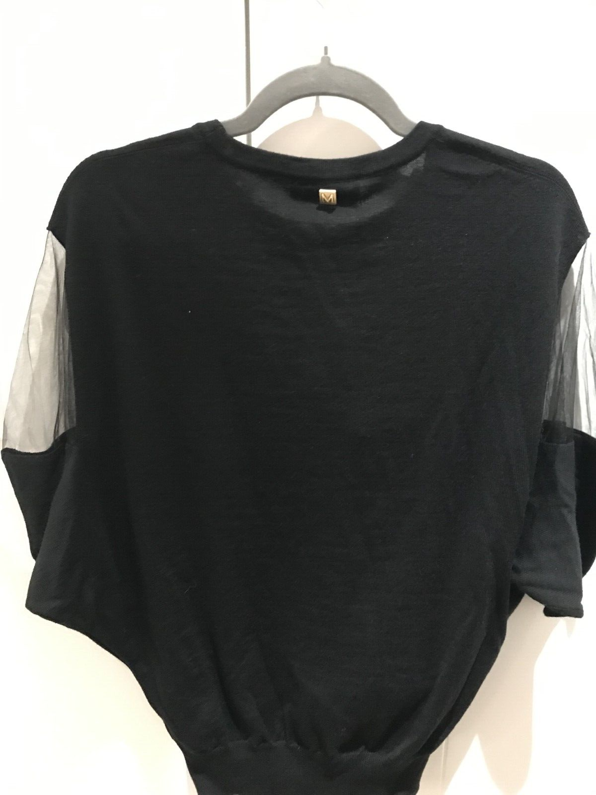NWT MEIMEIJ Women's Black Wool Logo Back Long Dolman Sleeves Sweater Size 40/8