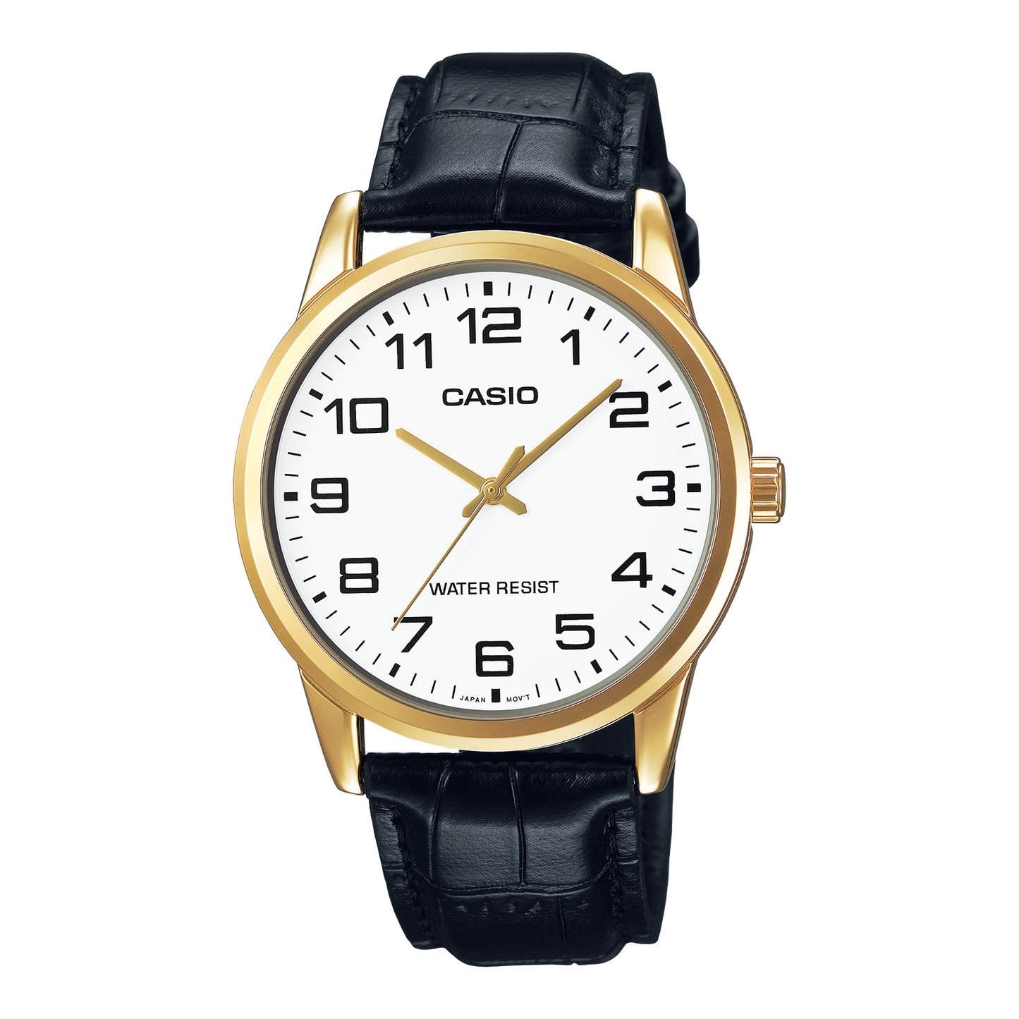 Casio MTPV001GL-7B Men's Analog Watch Leather Band Black White Face Gold New