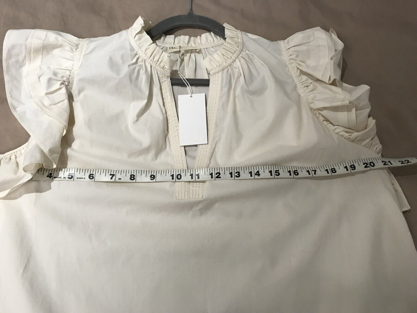 NWT ULLA JOHNSON Women's Off-white Ruffled Cotton Elena Blouse Top Size 8