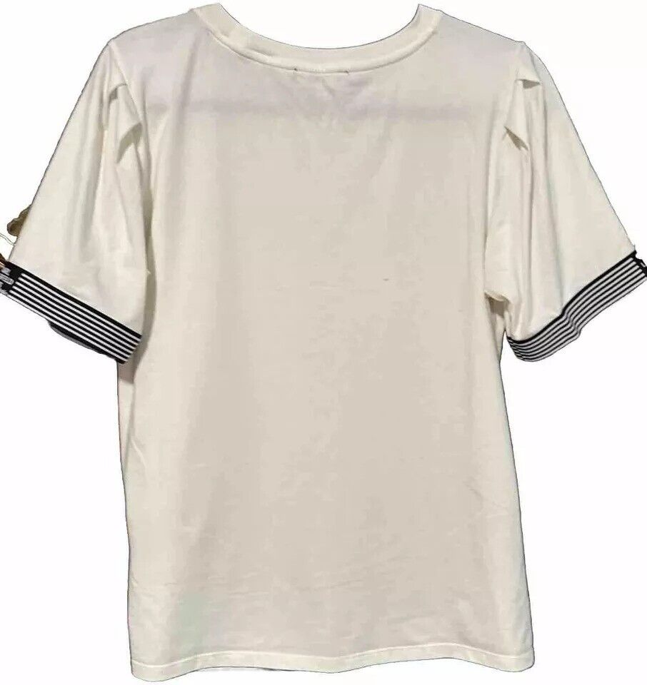 Karl Lagerfeld Paris Women's Ivory Embroidered Cotton Pullover T-shirt Size XL