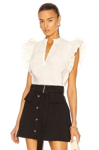 NWT ULLA JOHNSON Women's Off-white Ruffled Cotton Elena Blouse Top Size 8
