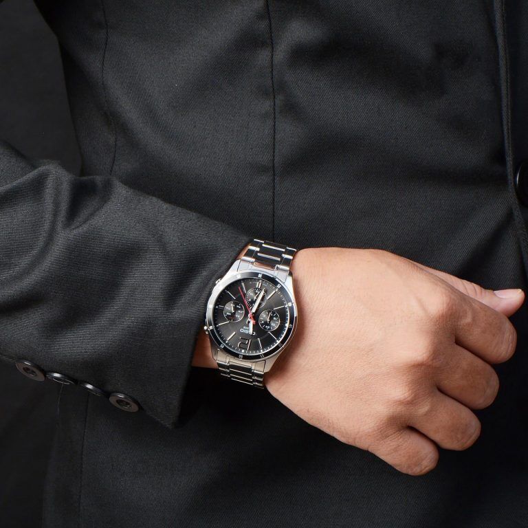 Casio MTP-1374D-1A Enticer Black Analog Stainless Steel Quartz Men's Dress Watch