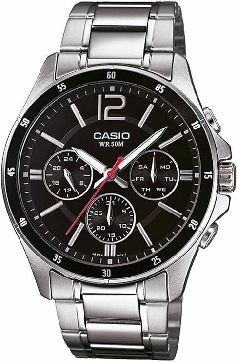 Casio MTP-1374D-1A Enticer Black Analog Stainless Steel Quartz Men's Dress Watch