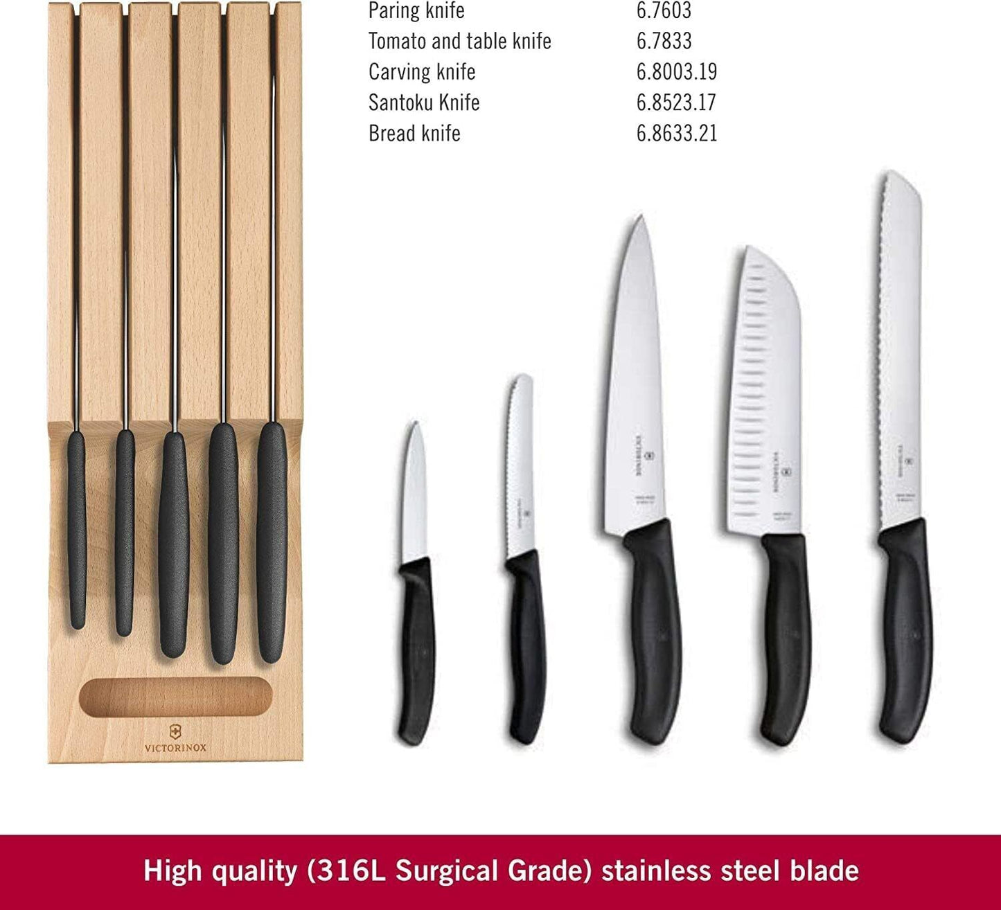 VICTORINOX SWISS CLASSIC IN-DRAWER KNIFE HOLDER, Beechwood
