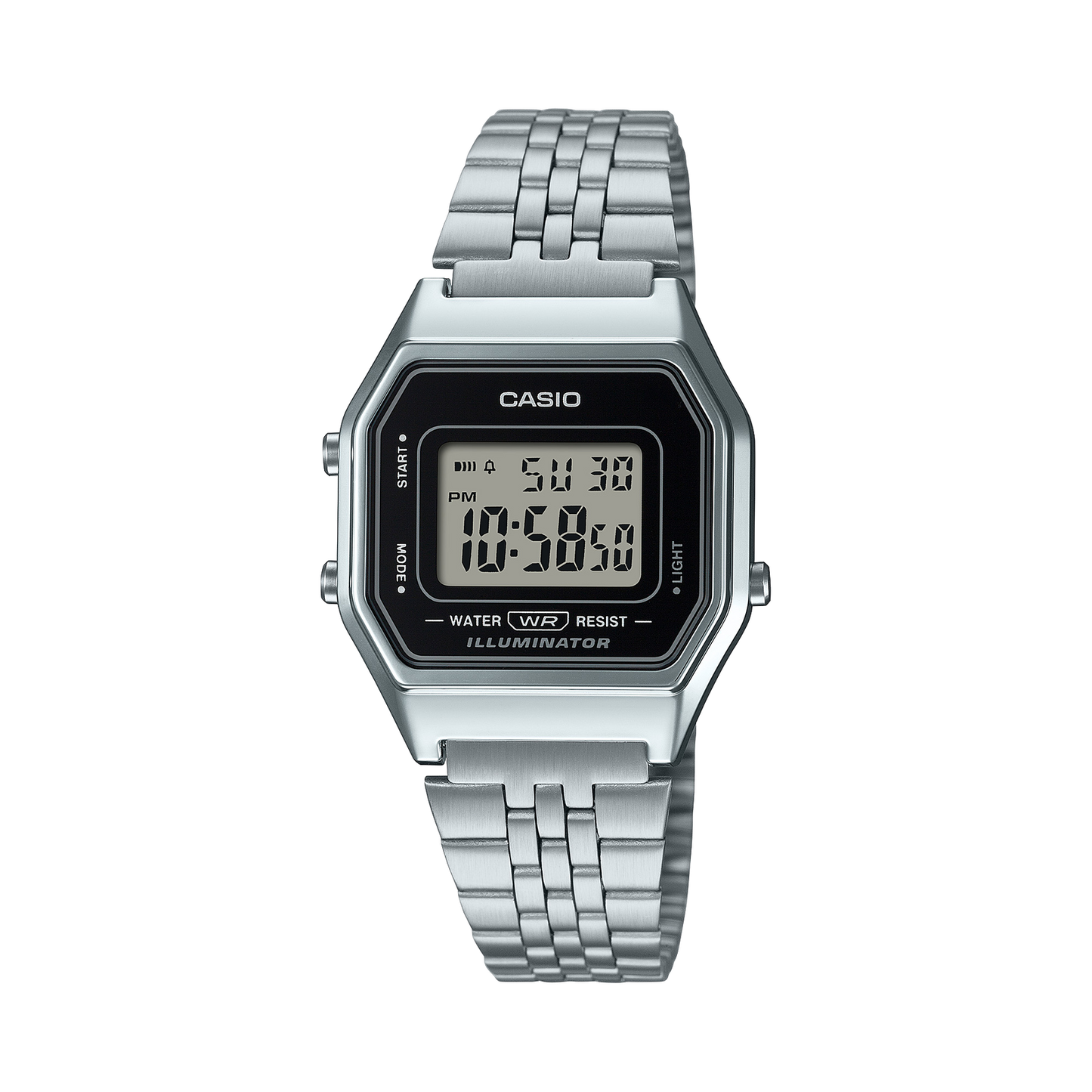 Casio LA680WA-1D Ladies Black Digital Watch Silver Steel Band Retro Vintage