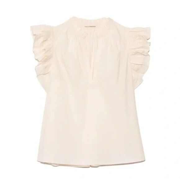 NWT ULLA JOHNSON Women's Off-white Ruffled Cotton Elena Blouse Top Size 8