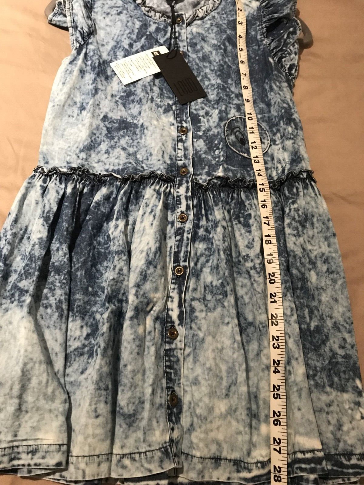 NWT Loud Girls Blue Denim Acid Wash Button Front Dress Size 8 Paper Bag Neckline