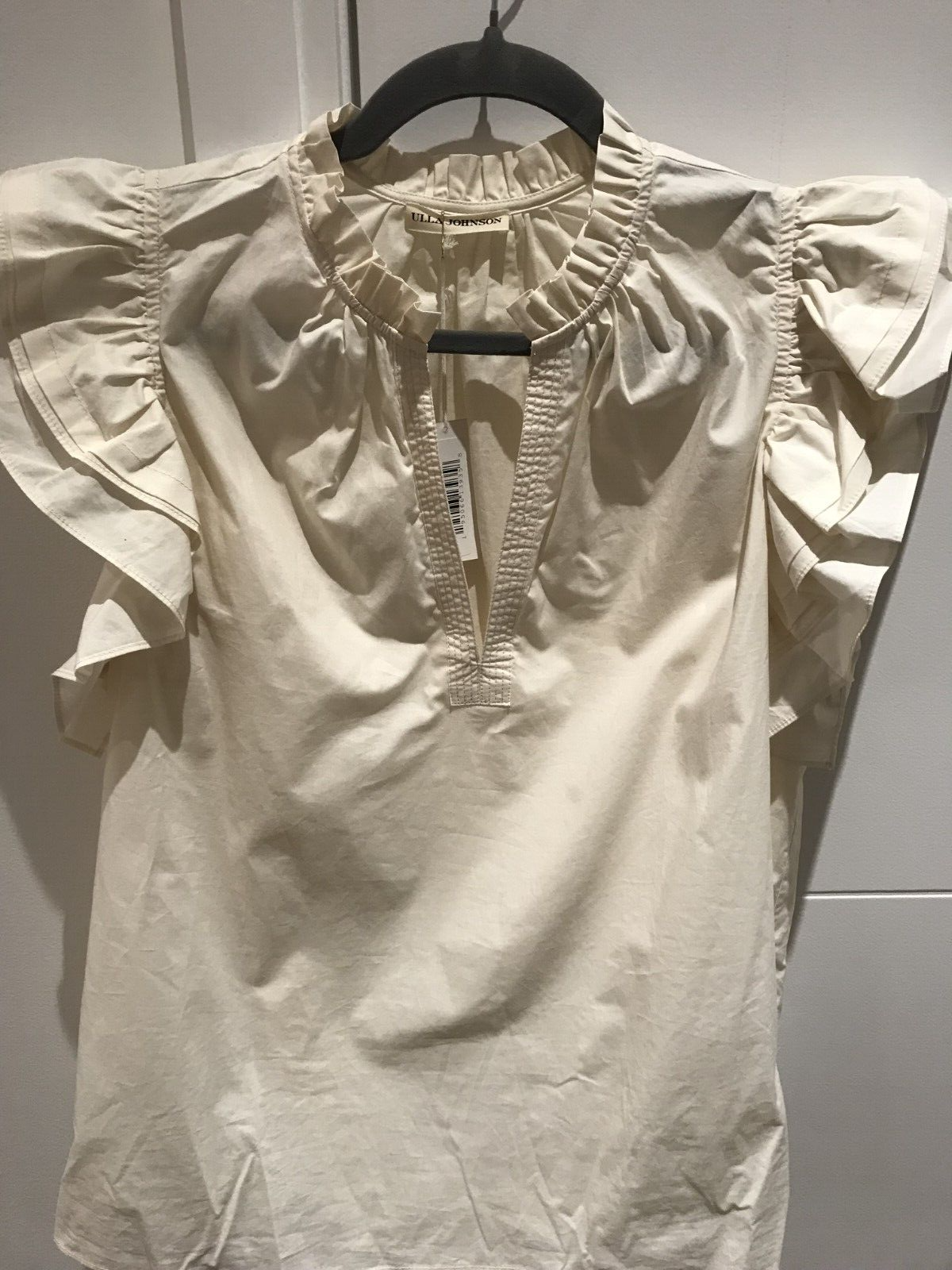 NWT ULLA JOHNSON Women's Off-white Ruffled Cotton Elena Blouse Top Size 8