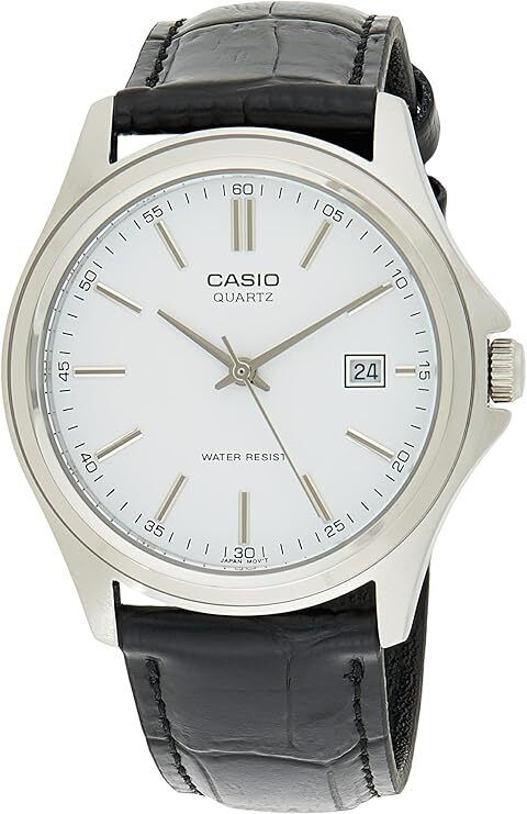 Casio Men MTP-1183E-7ADF Analog Leather Watch Black silver Original New