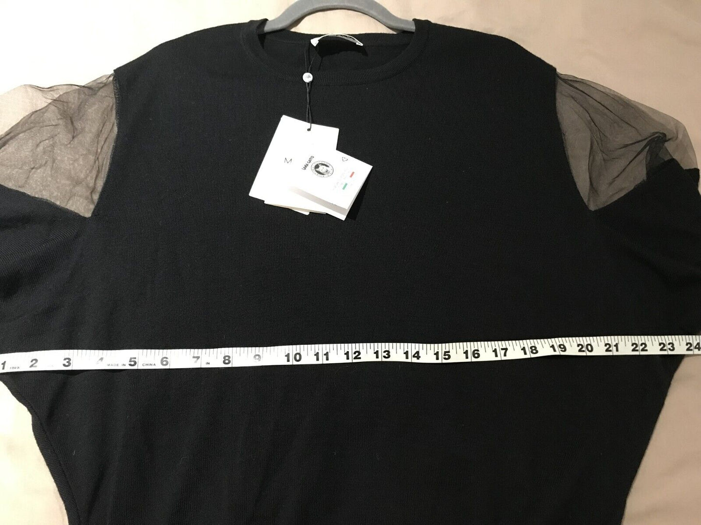 NWT MEIMEIJ Women's Black Wool Logo Back Long Dolman Sleeves Sweater Size 40/8