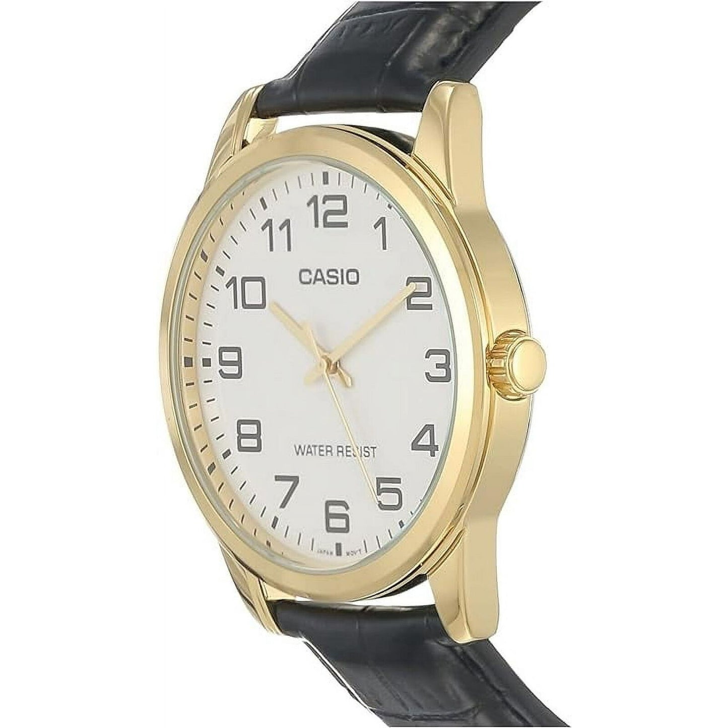 Casio MTPV001GL-7B Men's Analog Watch Leather Band Black White Face Gold New