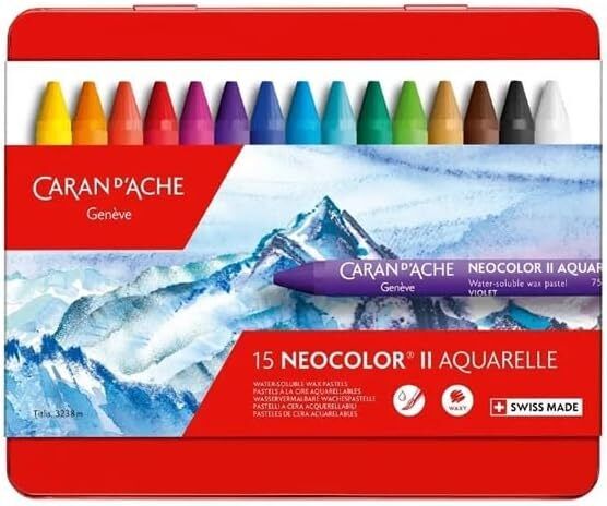 Caran d'Ache Classic Neocolor II Water-Soluble Pastels, 15 Colors