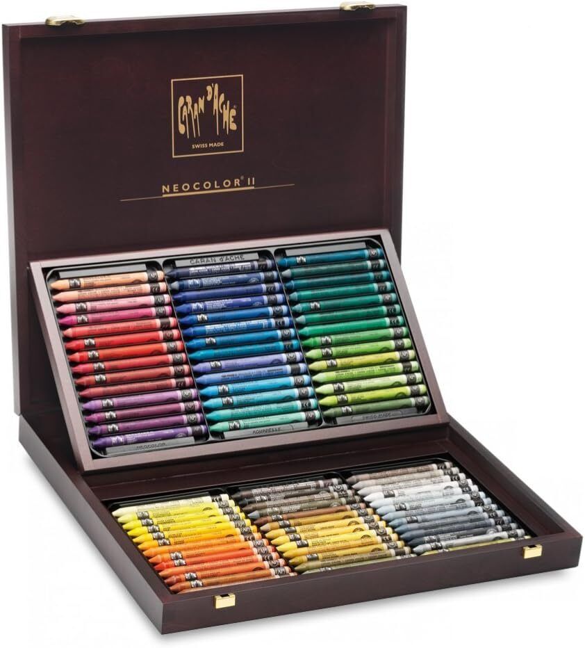 Caran d'Ache Neocolor II Water-Soluble Pastels, Wooden Gift Box - 84 Colors