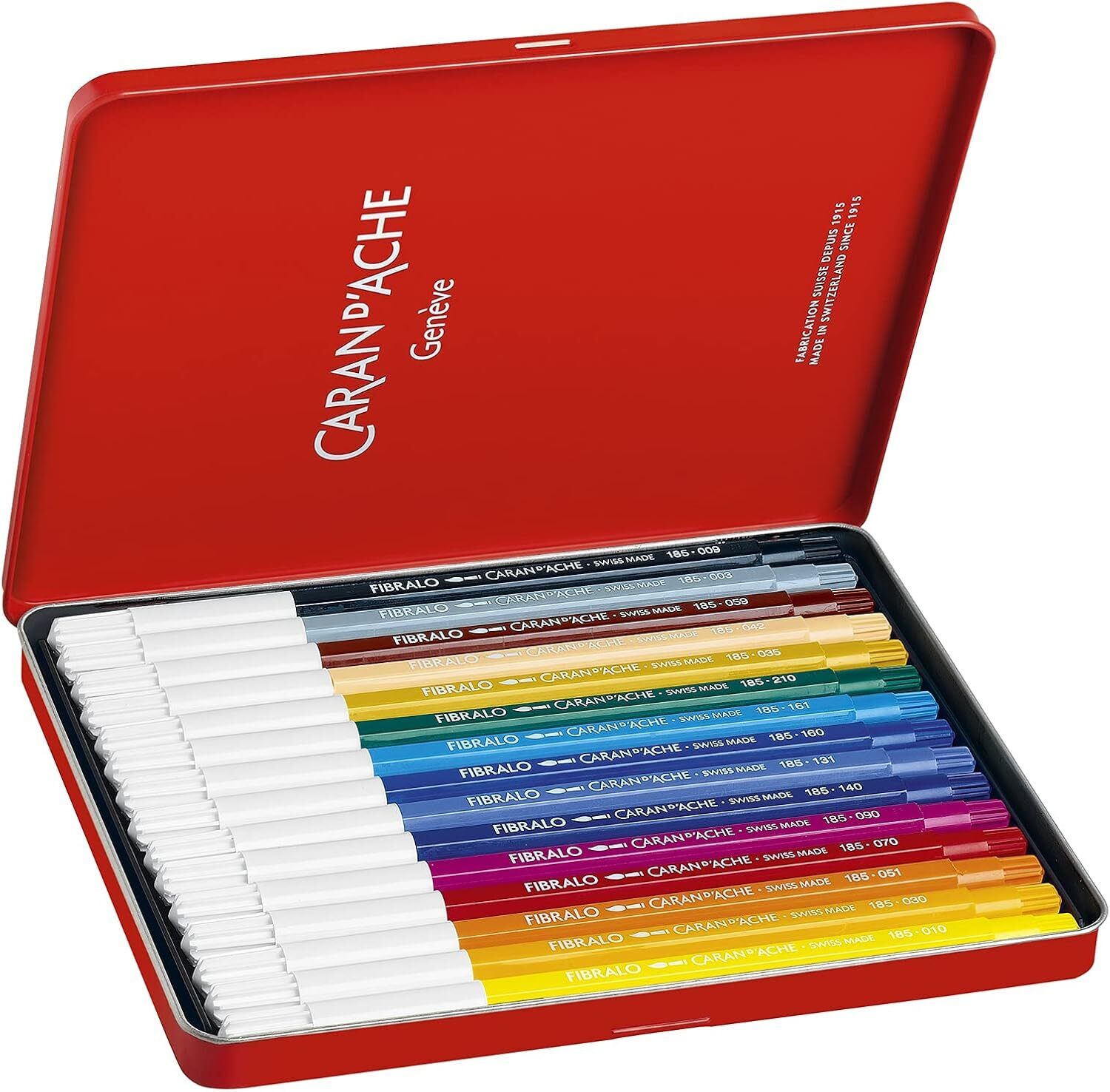 Caran d'Ache Fibralo 15 Fibre Tipped Felt Pens Artist Color Marker Metal Tin Set