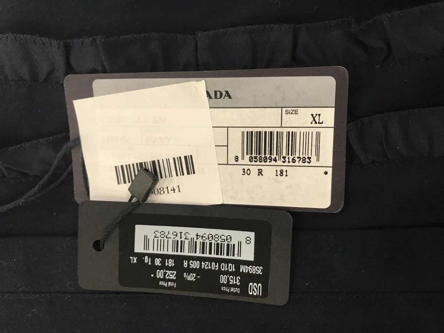NWT PRADA Milano Women's Navy Ruffled Short Sleeve T-Shirt Size XL Crew Neck