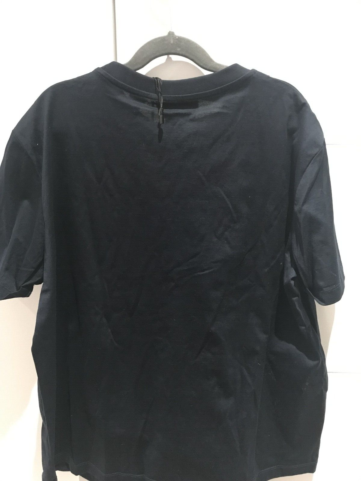 NWT PRADA Milano Women's Navy Ruffled Short Sleeve T-Shirt Size XL Crew Neck