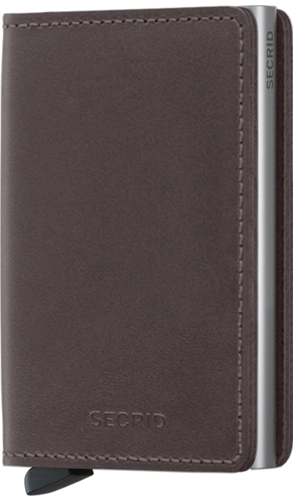 Slim Wallet Style Original-Brown, 4 Embossed or 6 flat cards + 6 extra cards.