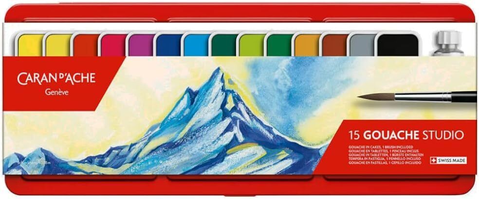 Caran d'Ache Gouache Studio 15 Assorted Colors Set in Metal Tin
