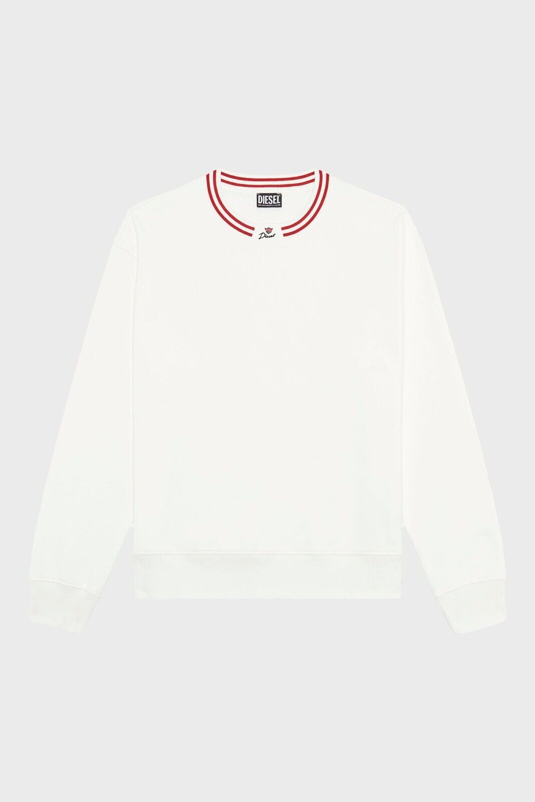 Diesel Men's White Diesel Logo Detailed Striped Crew Neck Pullover Sweatshirt