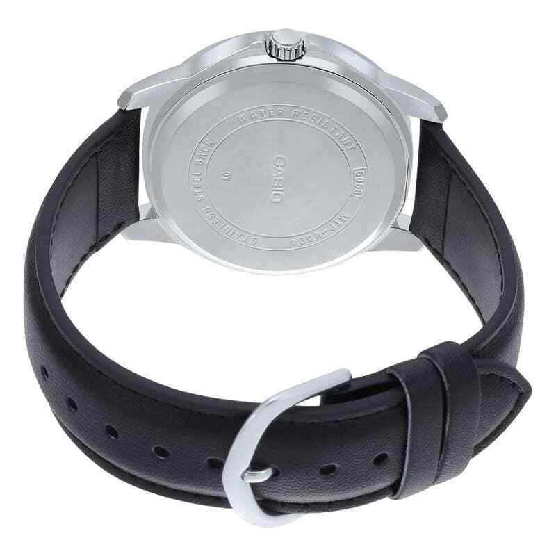 Casio MTP-V004L-1B Men's Stainless Steel Black Leather Band Black Dial Date Watc