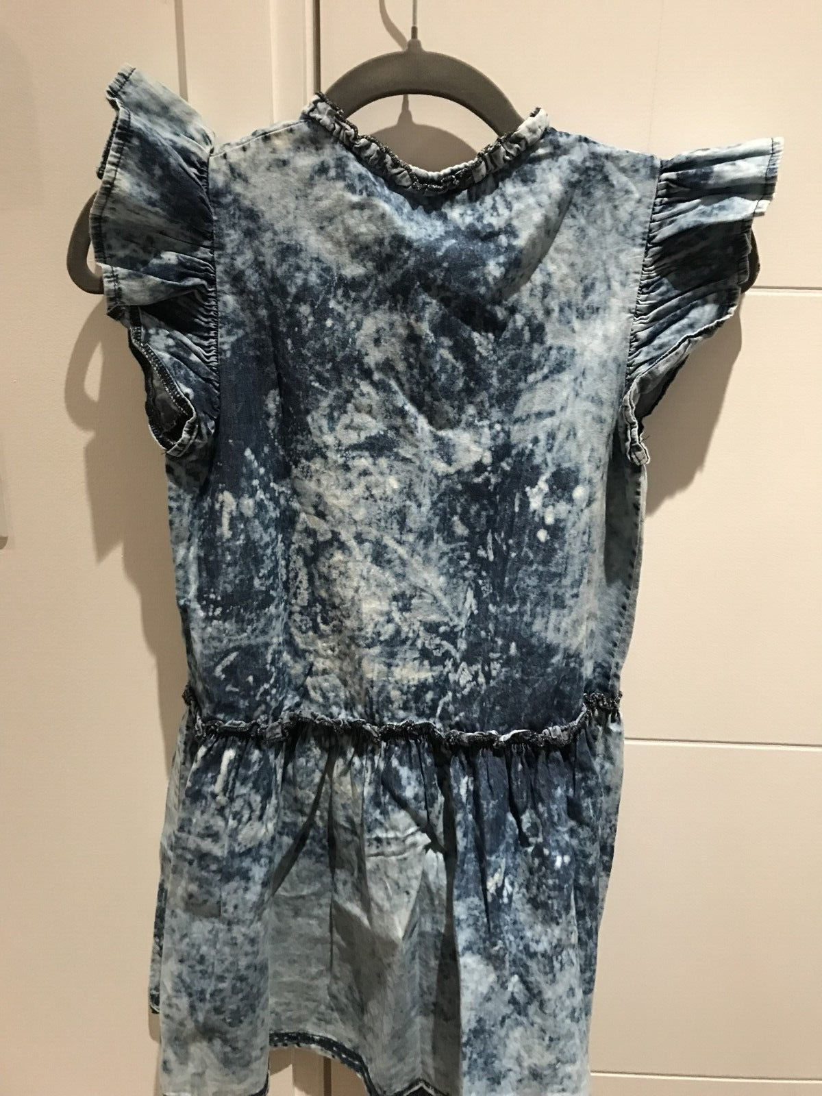 NWT Loud Girls Blue Denim Acid Wash Button Front Dress Size 8 Paper Bag Neckline