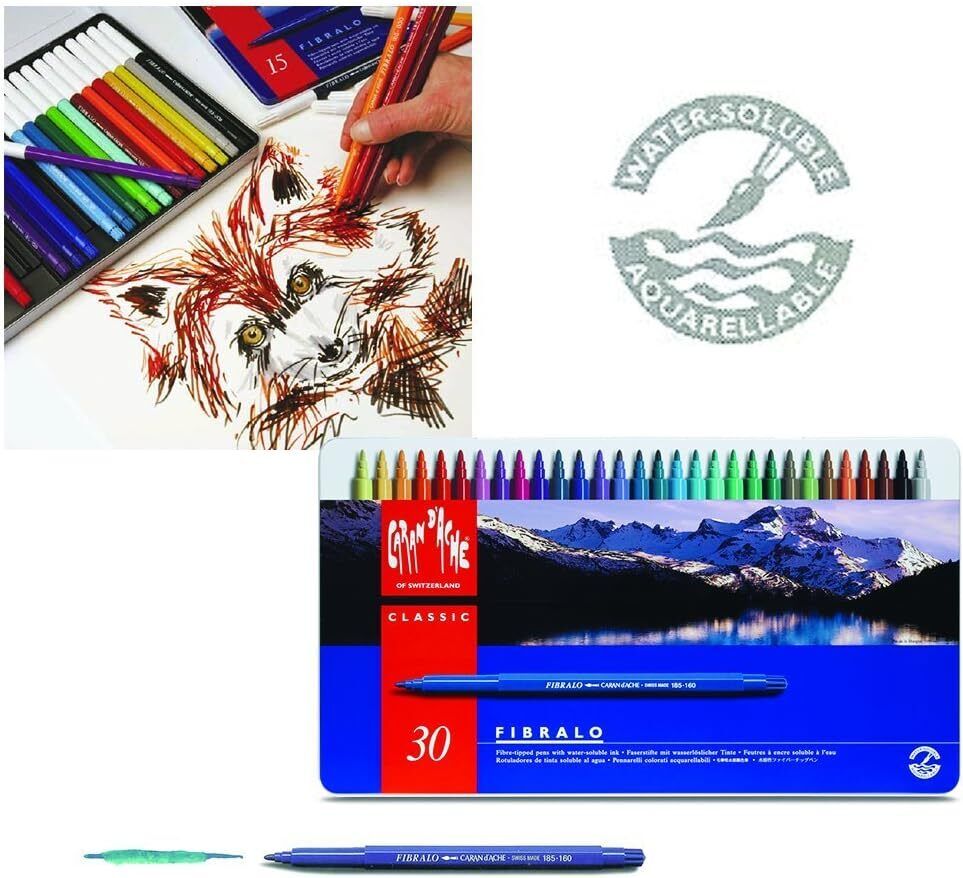 Caran d'Ache Fibralo Fibre Tipped Pens Tin of 30 (29) Assorted Colours