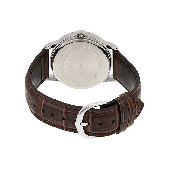 Casio MTP-V002L-7B2 Analog Men's Silver Dial Brown Leather Strap Date Watch