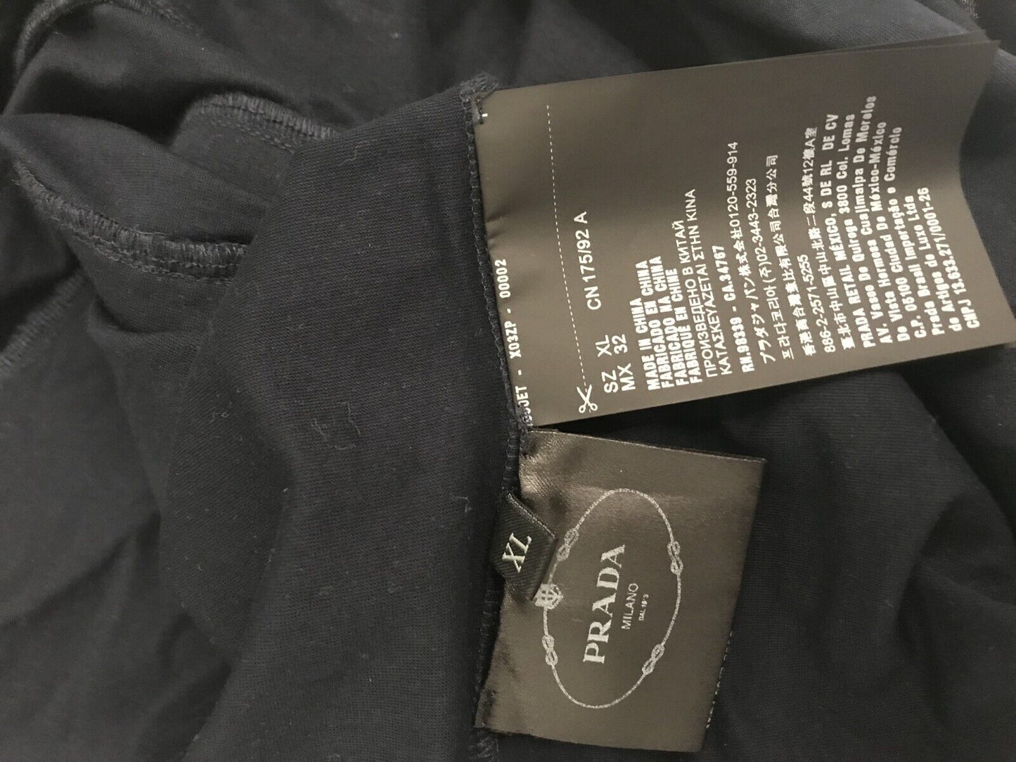 NWT PRADA Milano Women's Navy Ruffled Short Sleeve T-Shirt Size XL Crew Neck