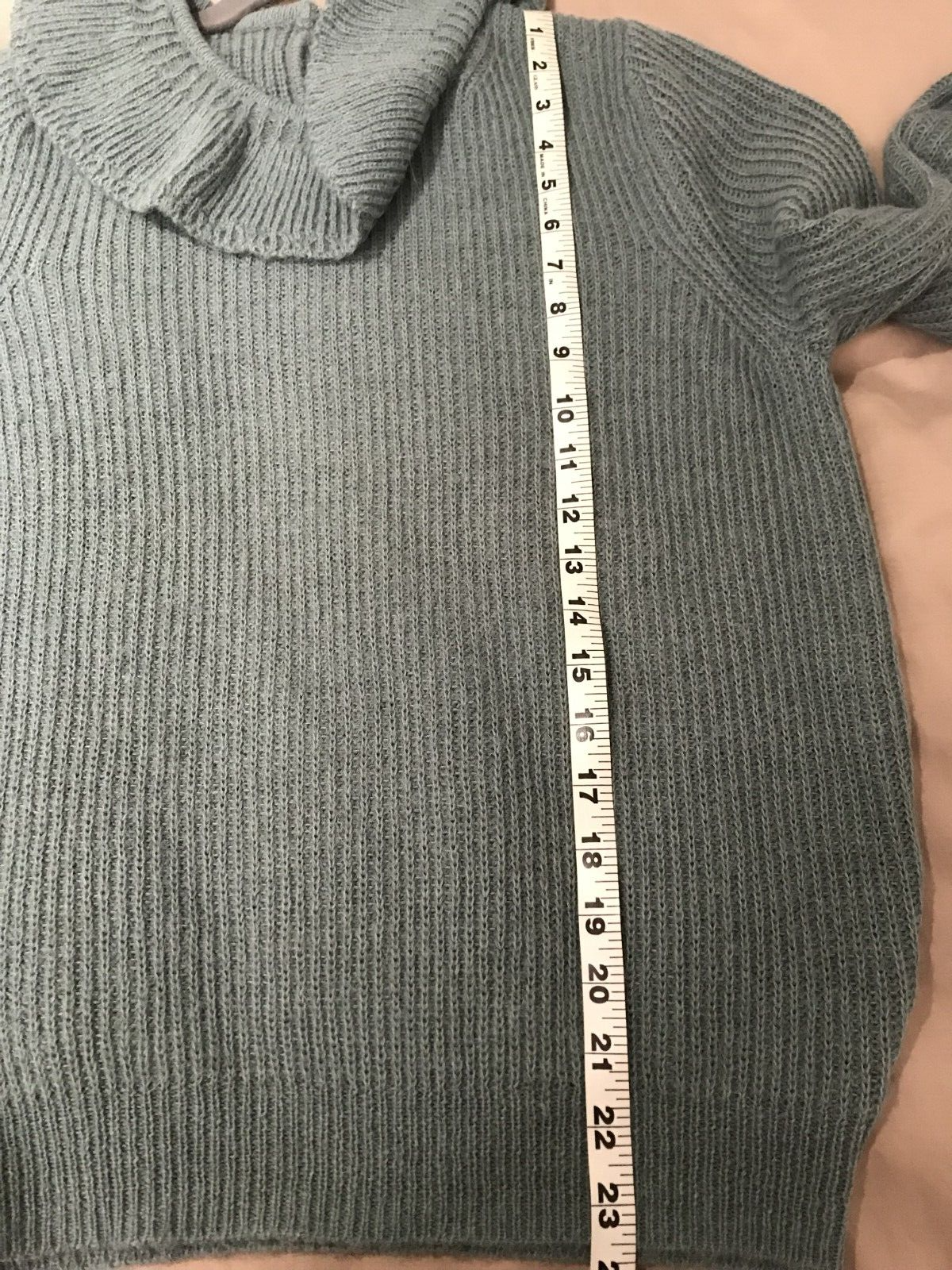 Cyrillus Paris Women's Green Frill Round Neck Long Slim Sleeve Sweater Sz Medium