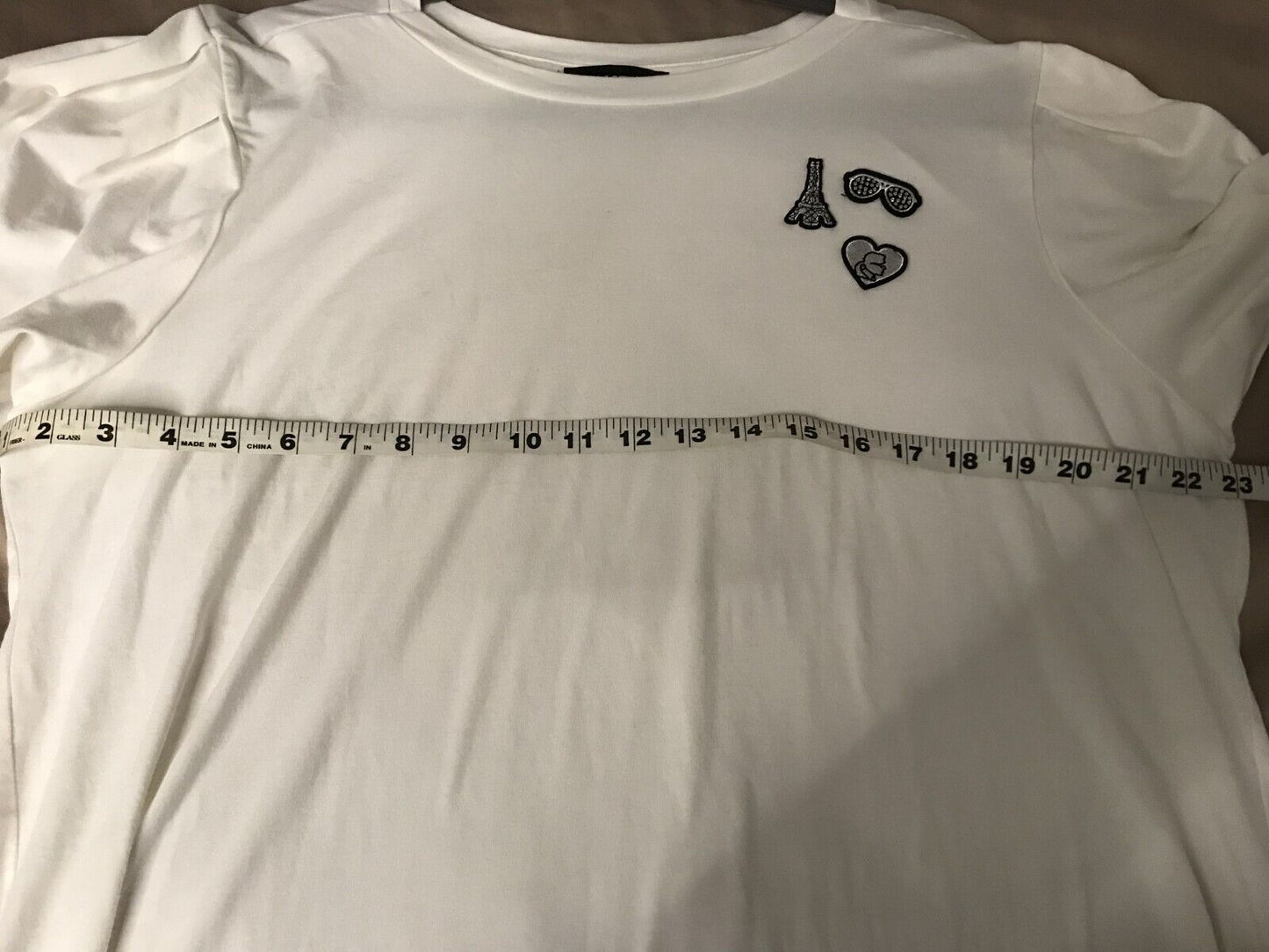 Karl Lagerfeld Paris Women's Ivory Embroidered Cotton Pullover T-shirt Size XL