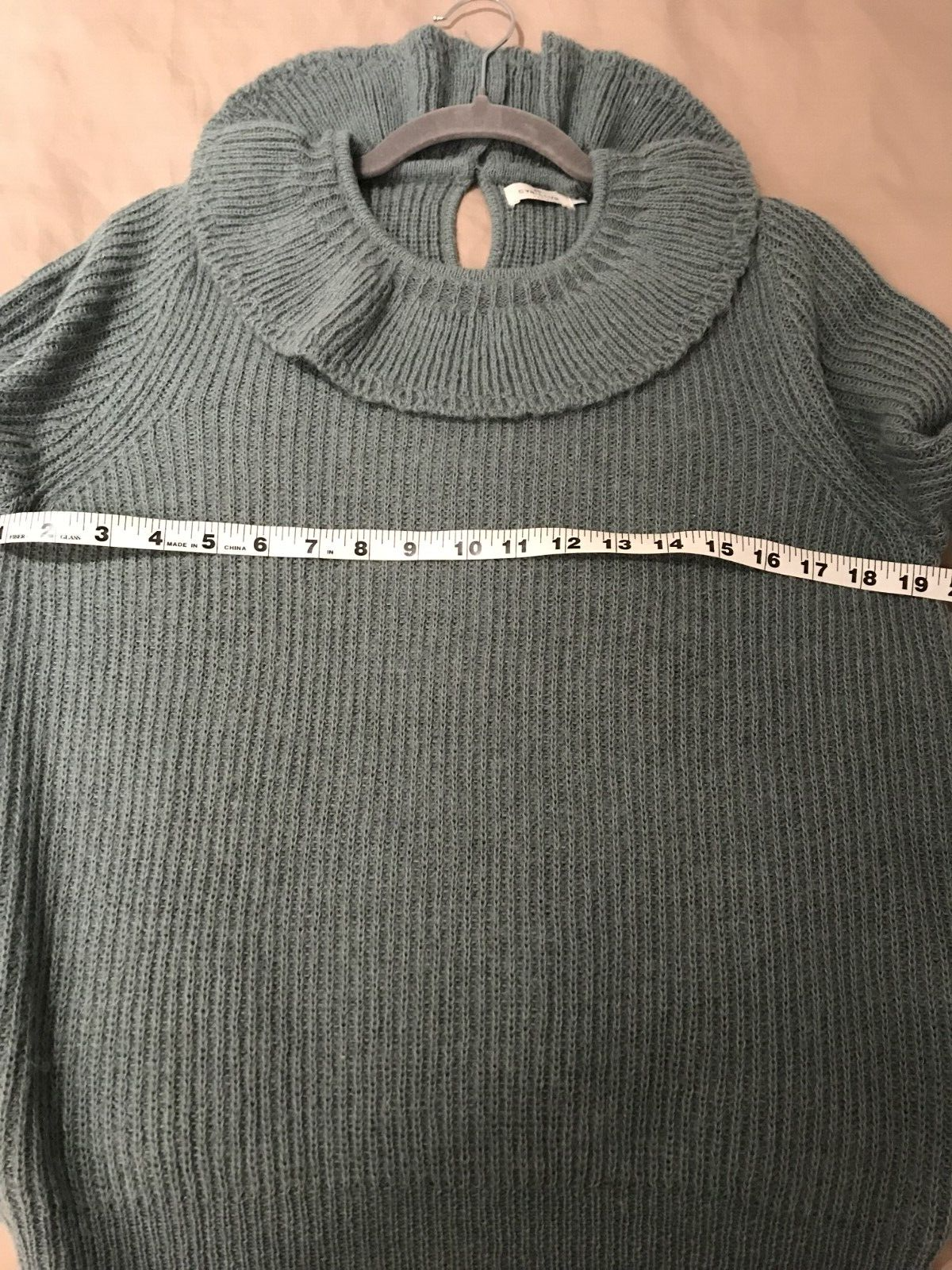 Cyrillus Paris Women's Green Frill Round Neck Long Slim Sleeve Sweater Sz Medium