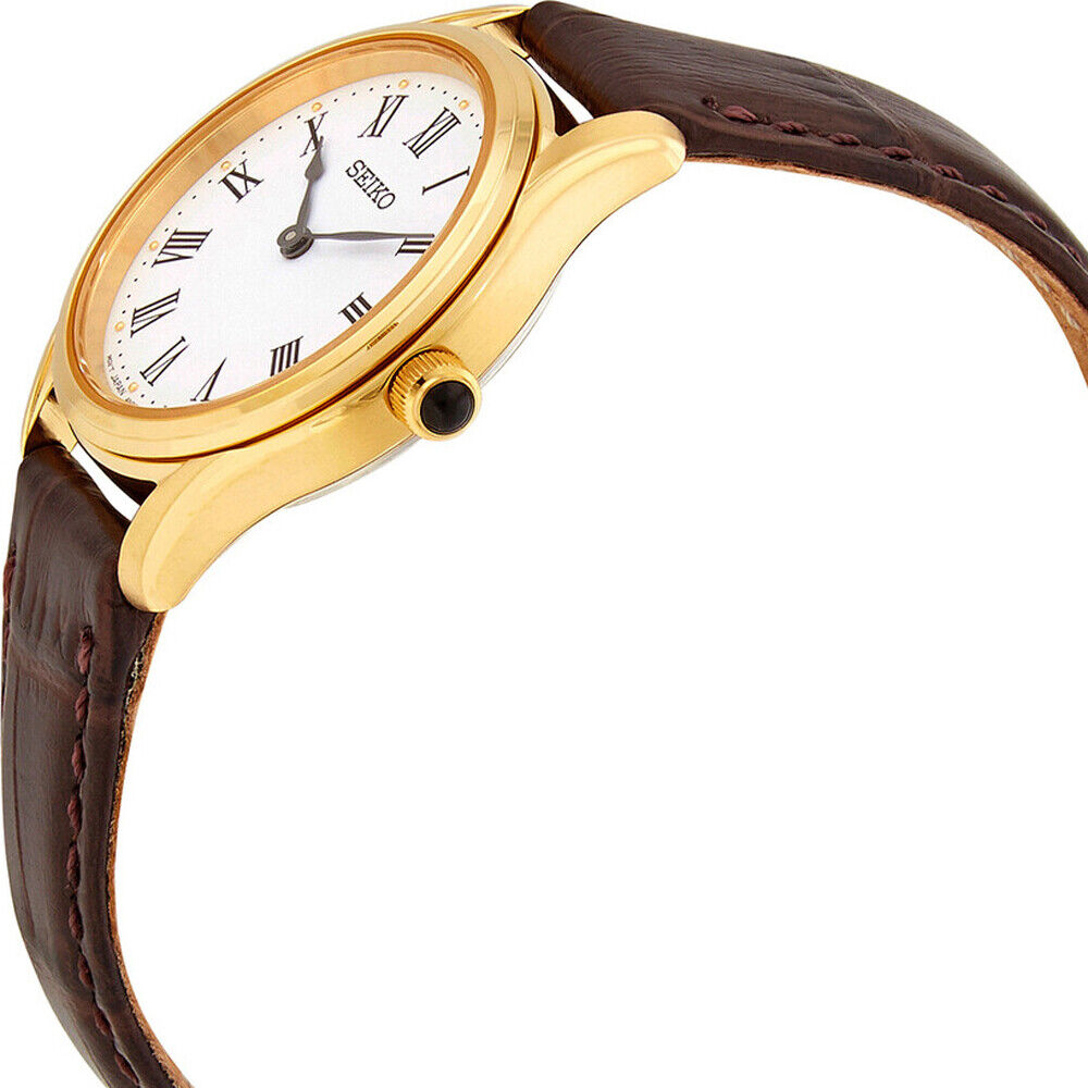 Seiko Quartz White Dial Brown Leather Ladies Watch SWR072P1