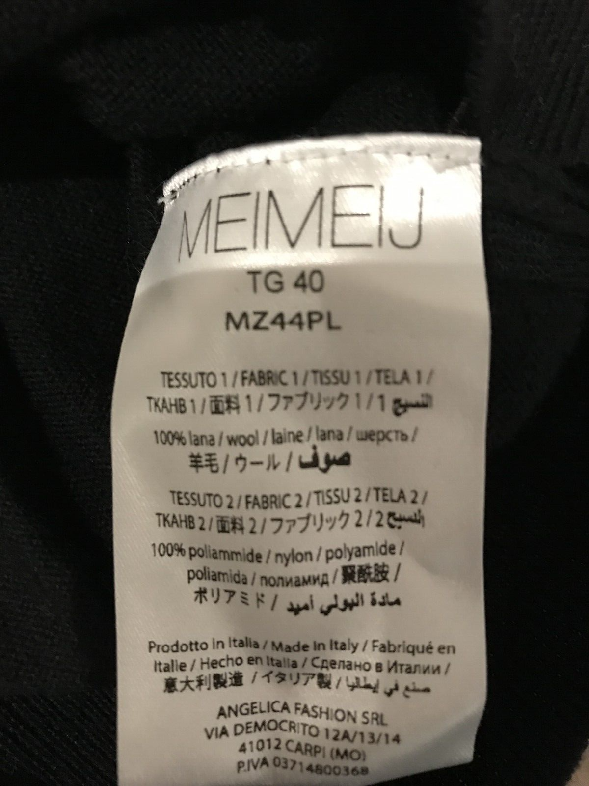 NWT MEIMEIJ Women's Black Wool Logo Back Long Dolman Sleeves Sweater Size 40/8