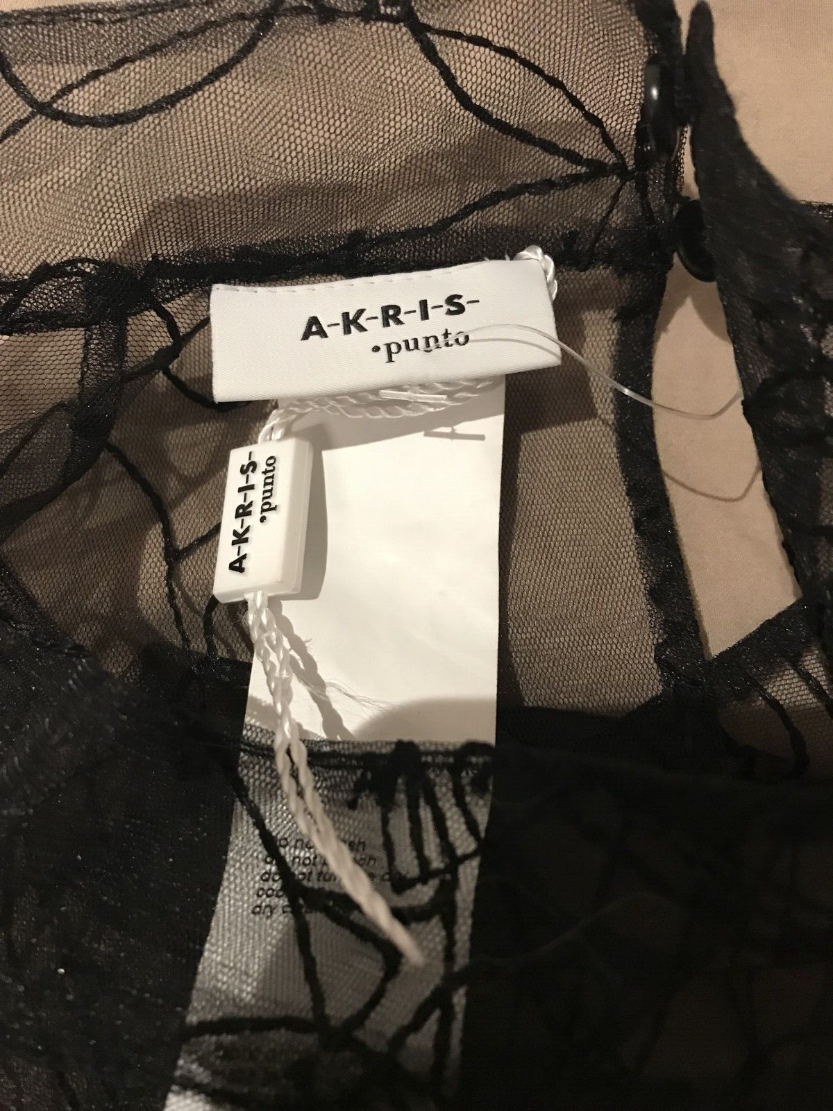 NWOT Akris Women's Black Sashiko Floral Embroidered Sheer Tulle Blouse Size 2